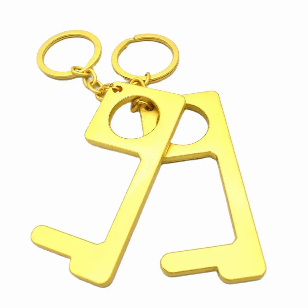 Золотая открывалка для двери с кольцом ключей Бесконтактный антимикробный