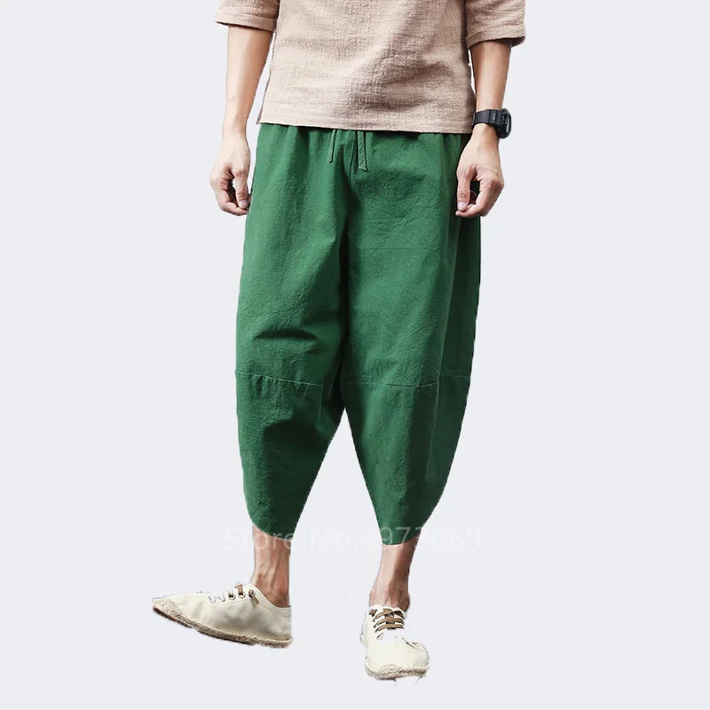 

2020 New Plus Size Men Linen Trousers Calf-Length Casual Cotton Spring Autumn Summer Man Pants Elastic Waist Crop Trousers M-5XL