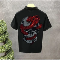 mens polo shirt spring lapel buttons suitable for office hot drill skull short sleeve cotton youth fashion male tops 2021new