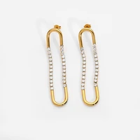 new arrival geometric u shaped stud earrings zircon stone 18k gold plated titanium steel post earring for women jewelry gift