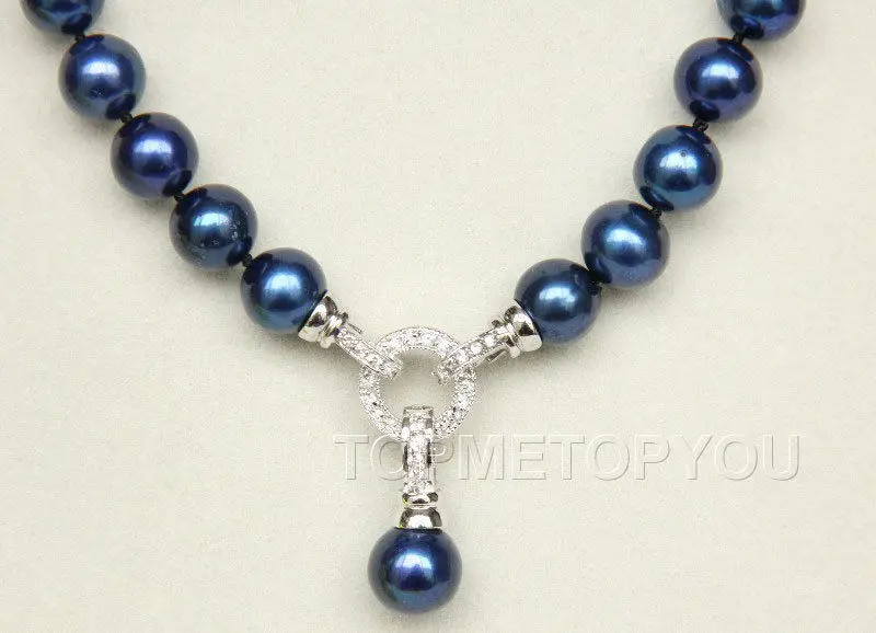 

wholesale 17" 10.5-11.5mm round blue navy pearls pendant necklace