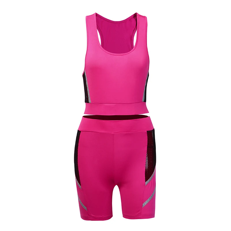 

Women fashion Reflective Striped Patchwork two pieces set 2019 black sleeveless crop top bottom shorts outfit tracksuit