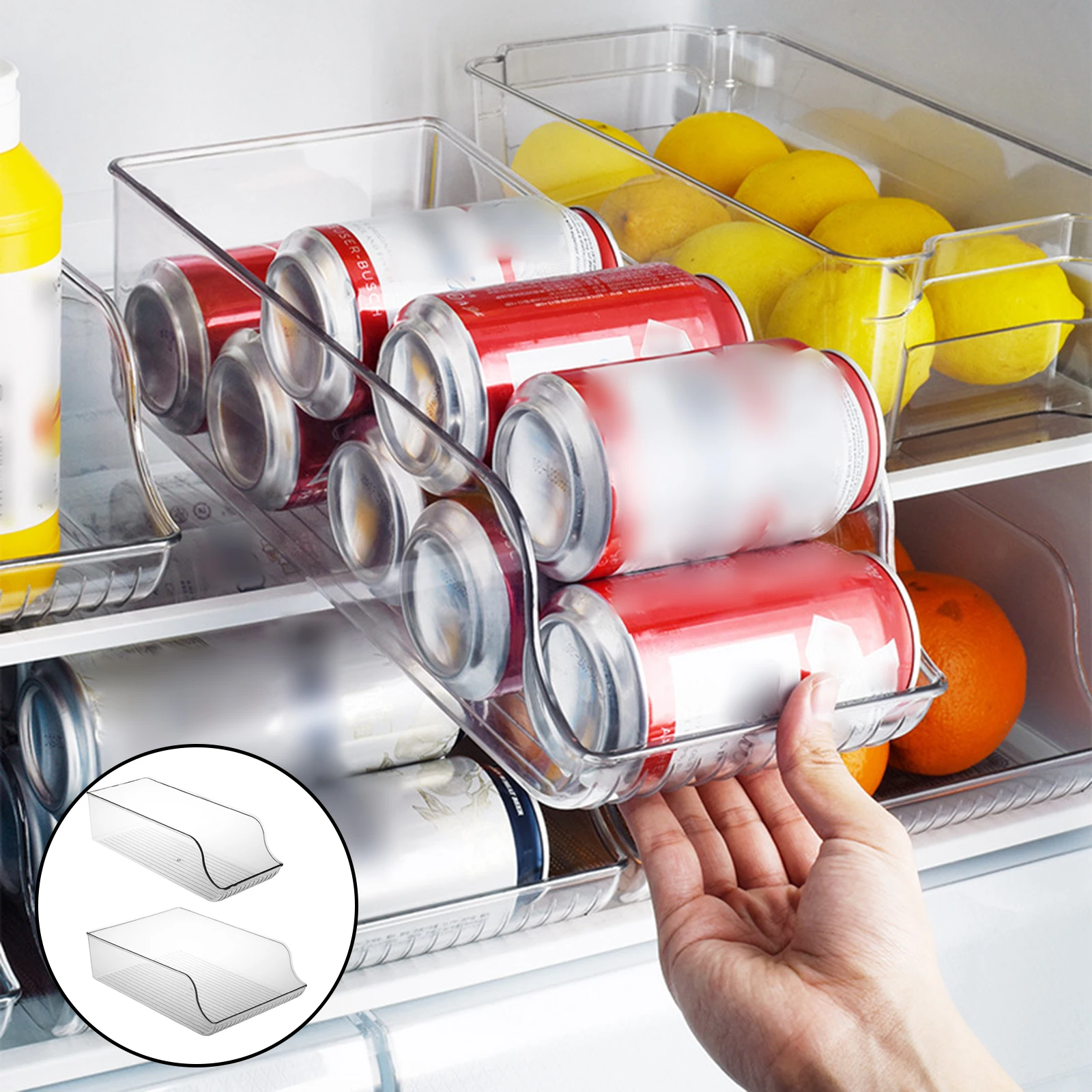 

Clear Plastic Bin Beverage Holder for Fridge Cabinets Refrigerator Organizer