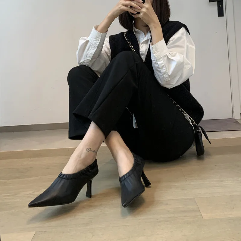 

2021 summer original design pointed high-heeled ruffled shoes