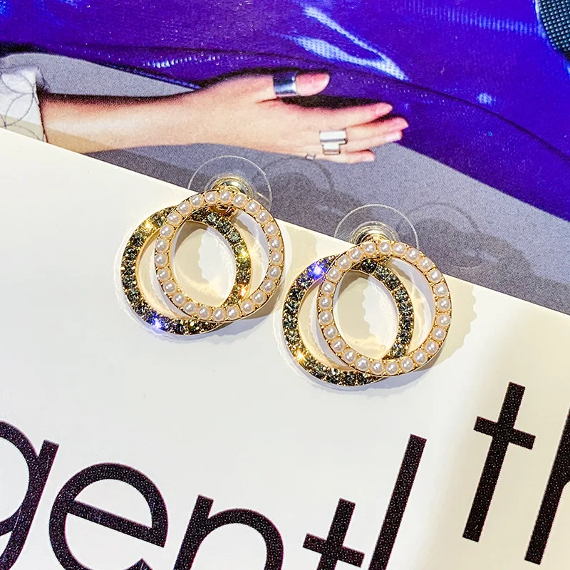 Женские модные брендовые серьги-гвоздики с блестящей стороной многослойные