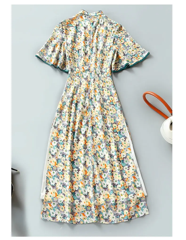 Китайское летнее шифоновое платье Ципао с принтом маргариток в винтажном стиле |