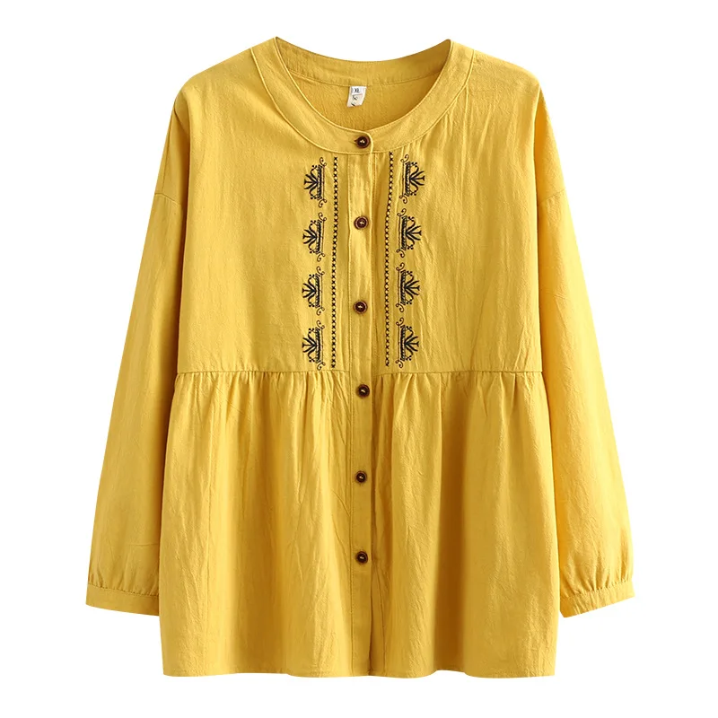 Осенние женские рубашки, Женские однотонные топы, женские блузки с длинным рукавом, Свободная Женская одежда с вышивкой, T59 6003 от AliExpress WW