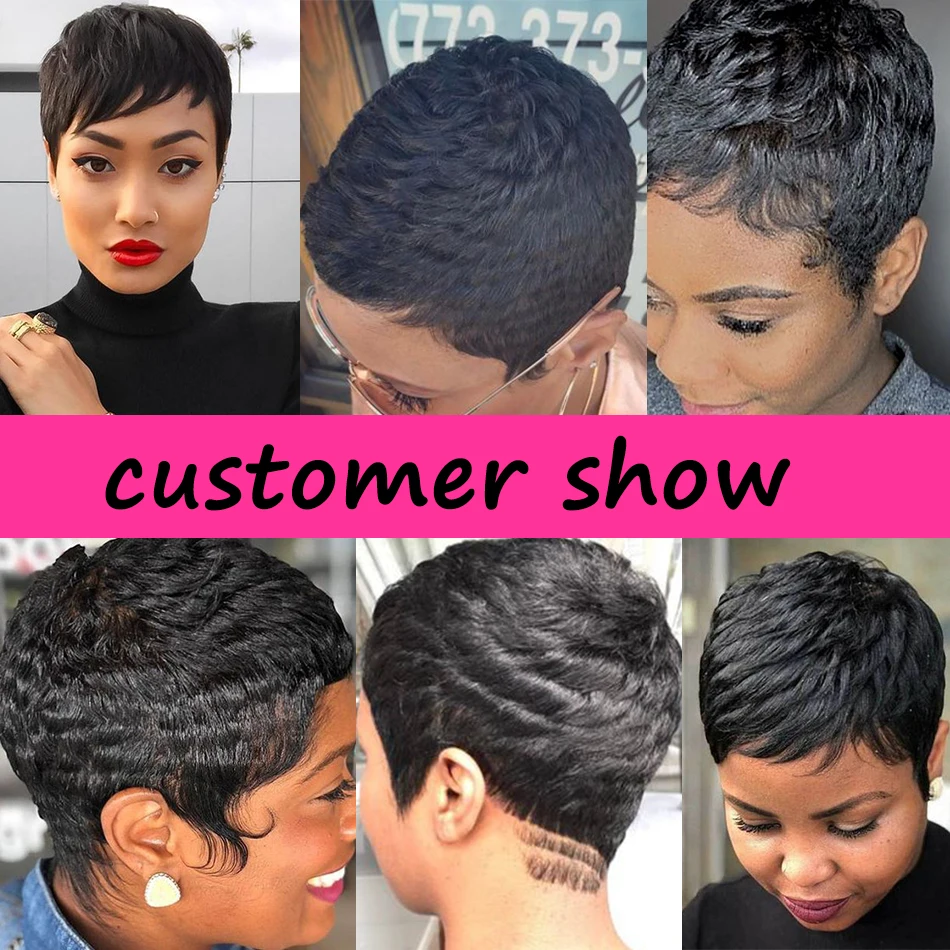 

Pixie Cut Wig Full Machine Made Short Bob Wigs Brazilian Remy Cheap Human Hair Wigs For Black Women Straight Human Hair Wigs