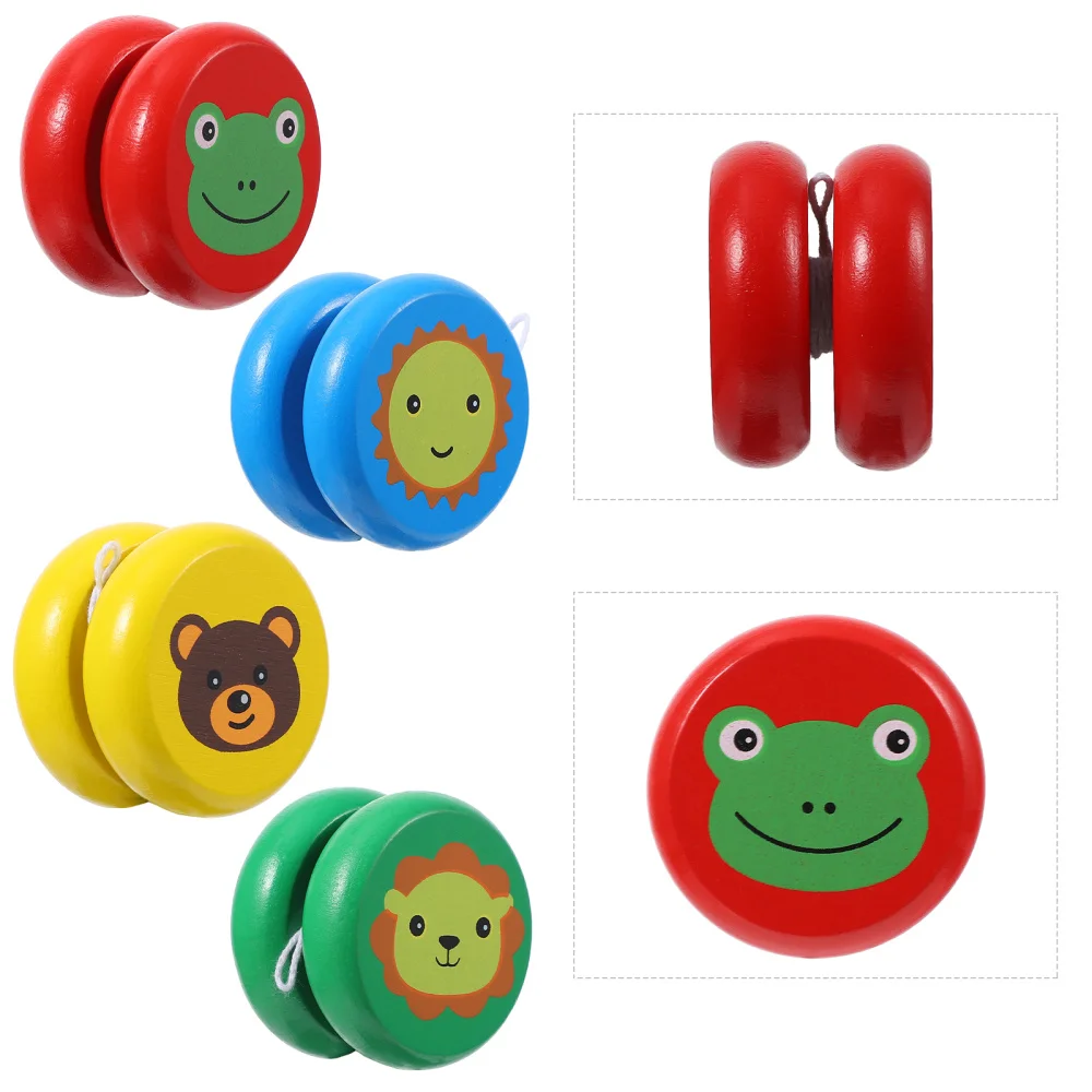 

4pcs Interesting Children's Yo-Yo Toys Cartoon Wooden Finger Yo-Yo Plaything