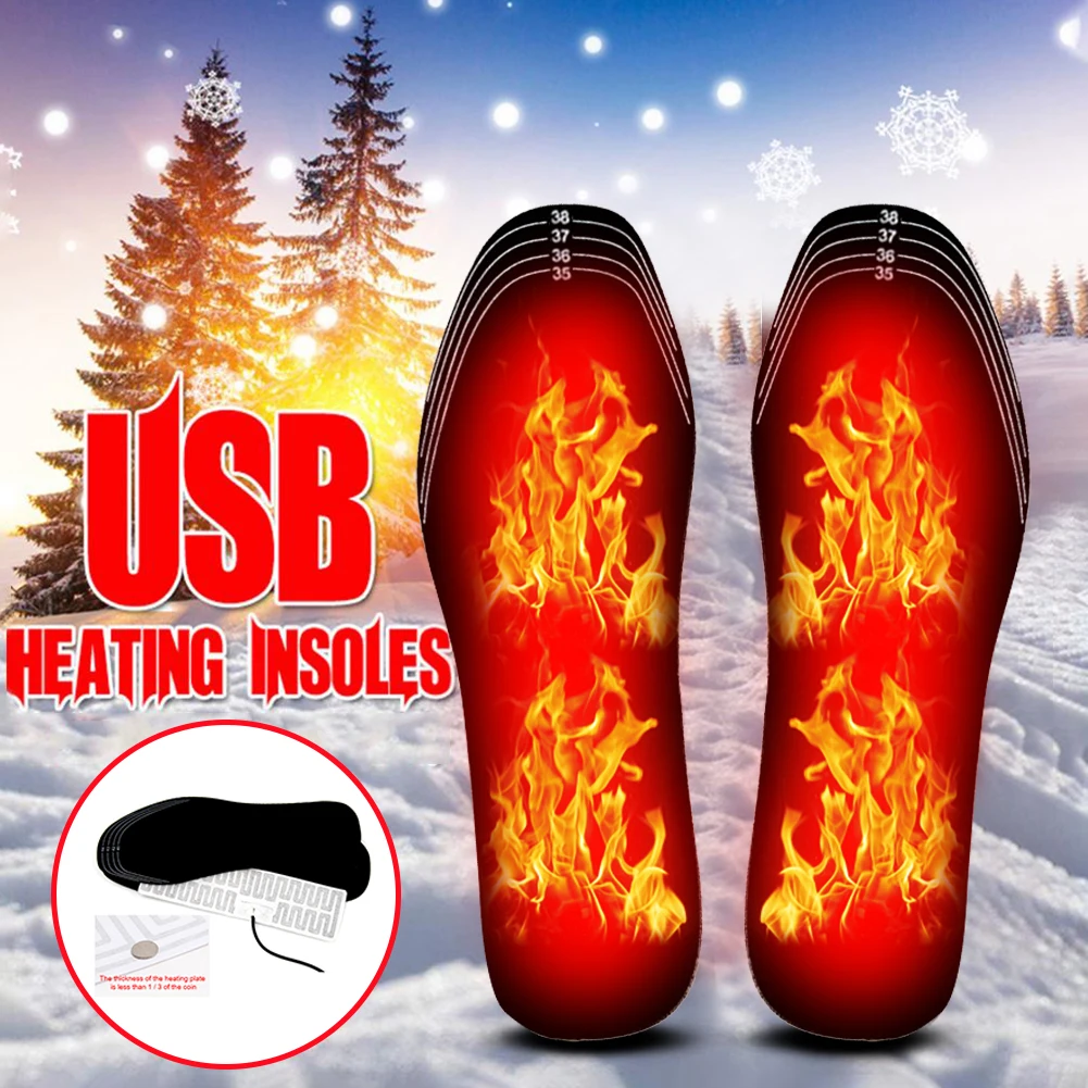 

USB Winter Heated Shoe Insoles Feet Warm Sock Pad Mat Electrically Heating Washable Warm Thermal Insoles Unisex