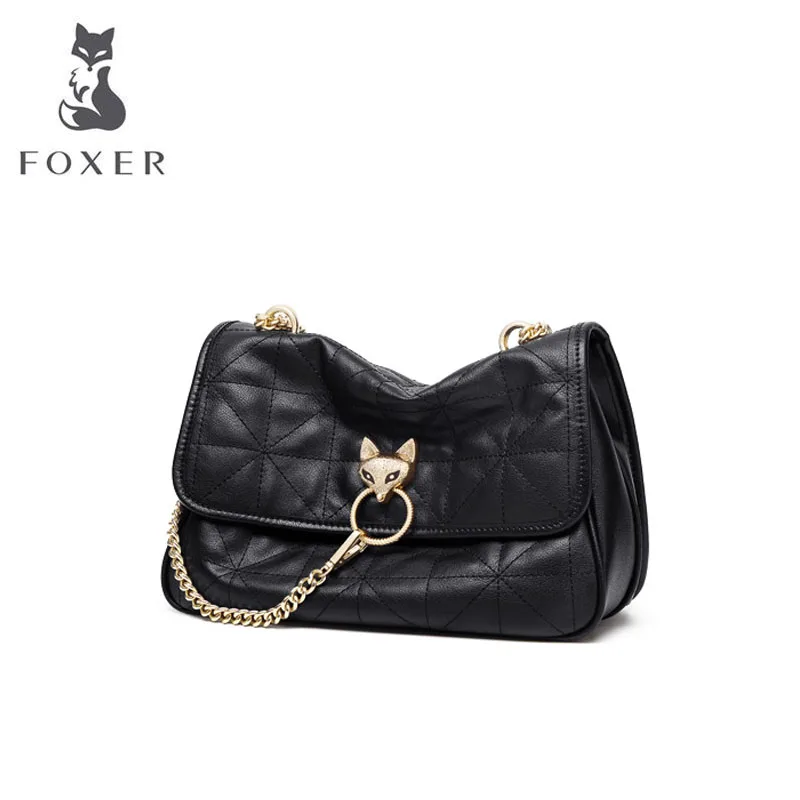 Новинка 2020 женская сумка FOXER из мягкой натуральной кожи на цепочке модная кожаная