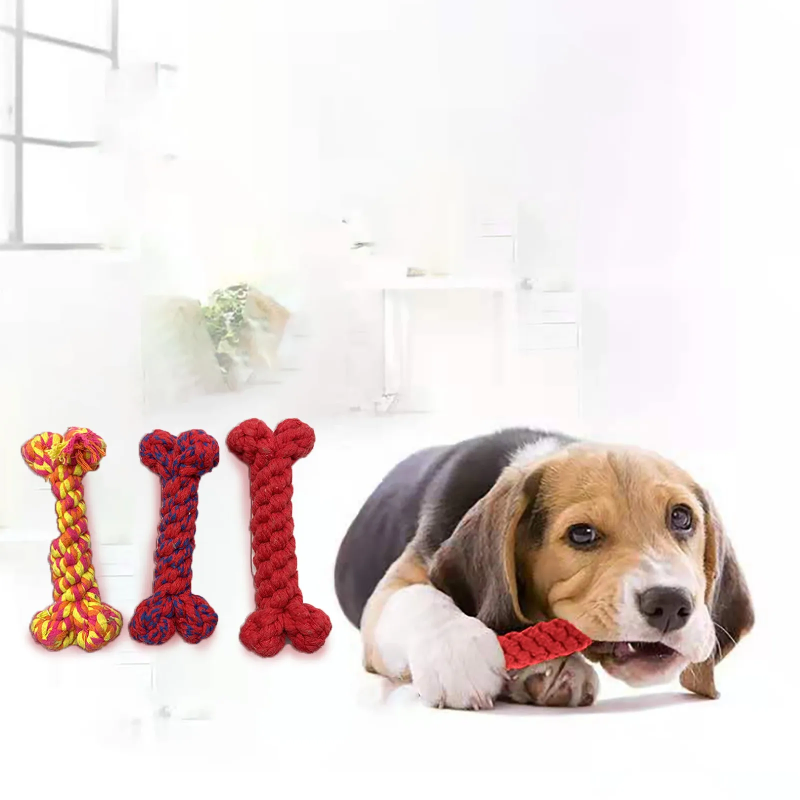 

Pet Dog Puppy Chewing Rope Toy Hand Woven Bon-e Teeth Cleaning B-ite Resistant Rope teeth clean Funny Pet Toy Good Gift For Pets