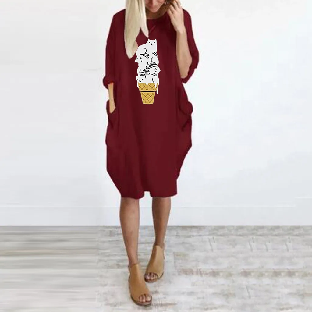 Кафтан негабаритных Женщин Длинное Макси-Платье рубашка femme короткий рукав