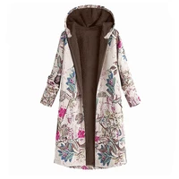 hooded zipper cotton padded coat jacket printing plush womens autumn and winter 2021 new tops qm