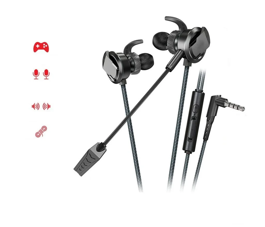 

In-Ear Gaming Headset Dual Microphone Super Bass Headphone Noise Reduction HD Voice Mic