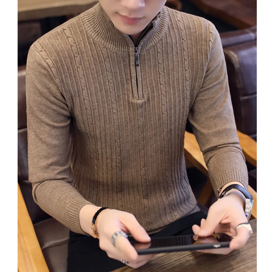 Мужской трикотажный свитер Модный пуловер с высоким воротником одежда для осени