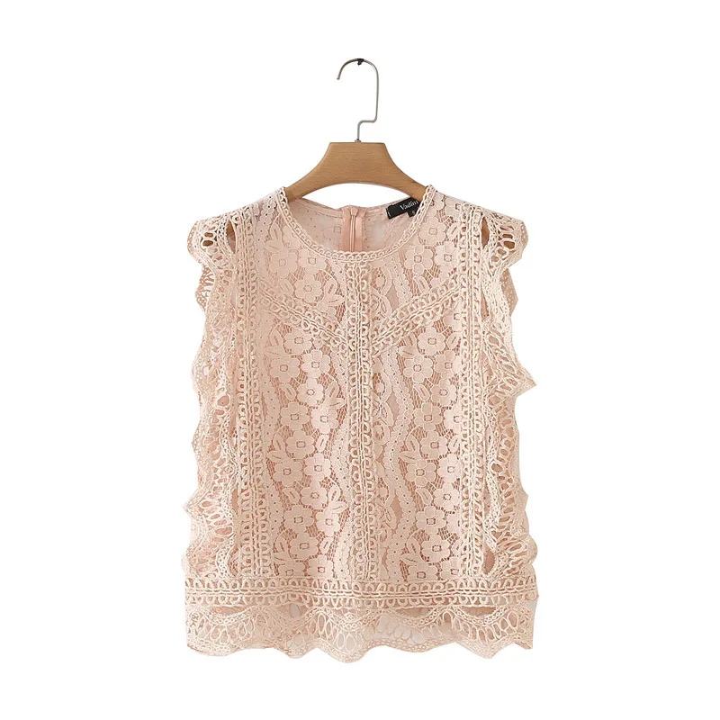 Женский милый Кружевной укороченный топ без рукавов с круглым вырезом