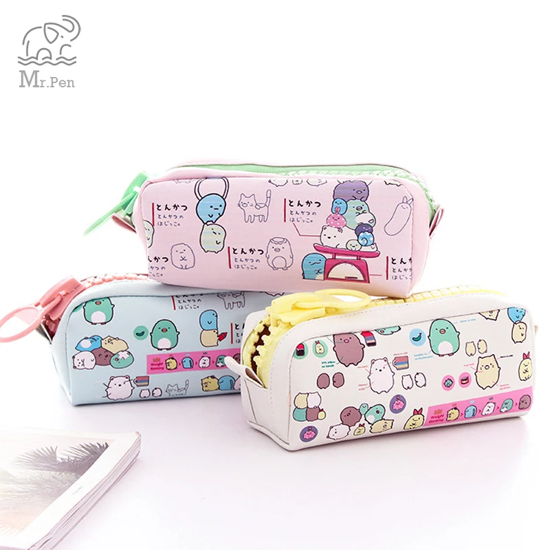 

Милый большой чехол-карандаш на молнии из искусственной кожи Большой футляр для ручек карандаш с изображением из мультфильма каваи сумка д...