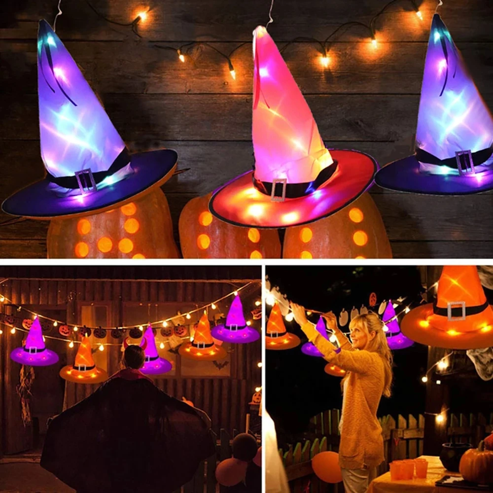 

Halloween Decoration Witch Hat LED Lights Halloween Witch Hat Outdoor Tree Hanging Decorations Children's Party Decoration Home