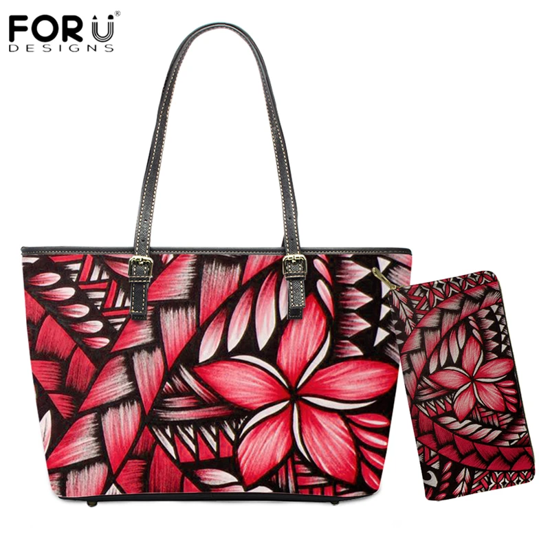 

FORUDESIGNS/Плюмерия Цветочный принт женские сумки из натуральной кожи и сумочка в комплекте; Комплект Портативный леди сумки на плечо из искусс...