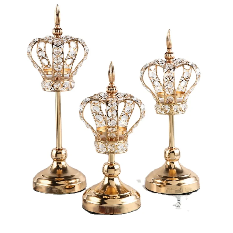 

European Luxury Crystal Candelabra Dining Table Metal Candlestick Ornament For Dinner Atmosphere Bougeoir Home Decoration BS50ZT