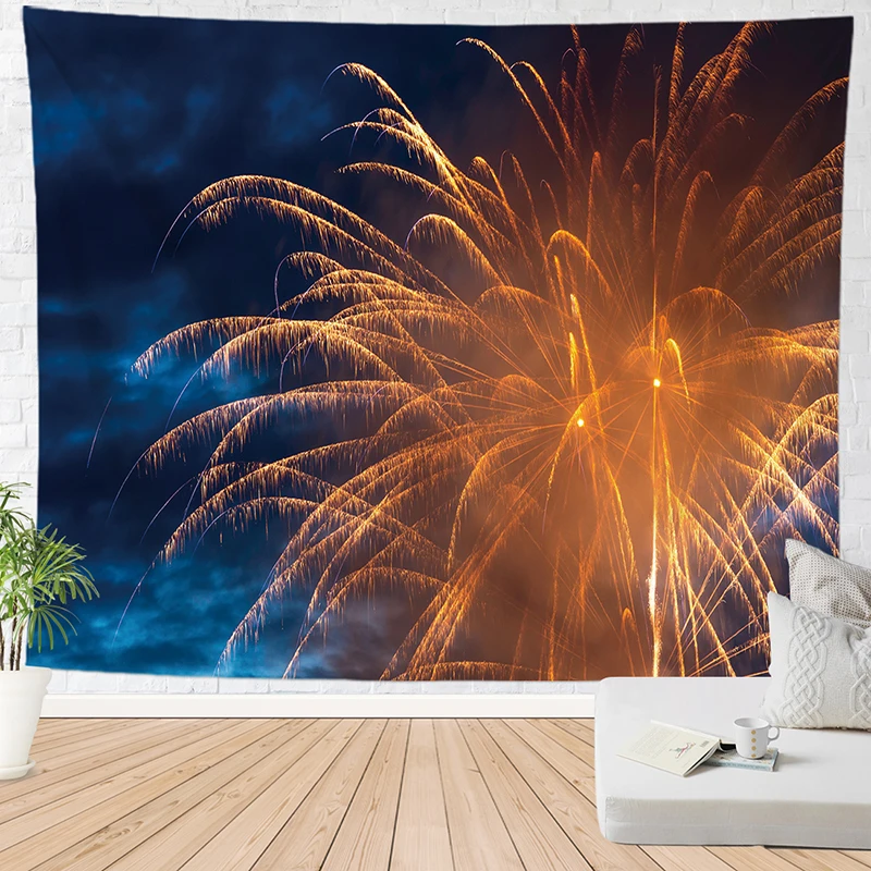 Фейерверк настенный подвесной гобелен светящийся Настенный Ковер праздничный