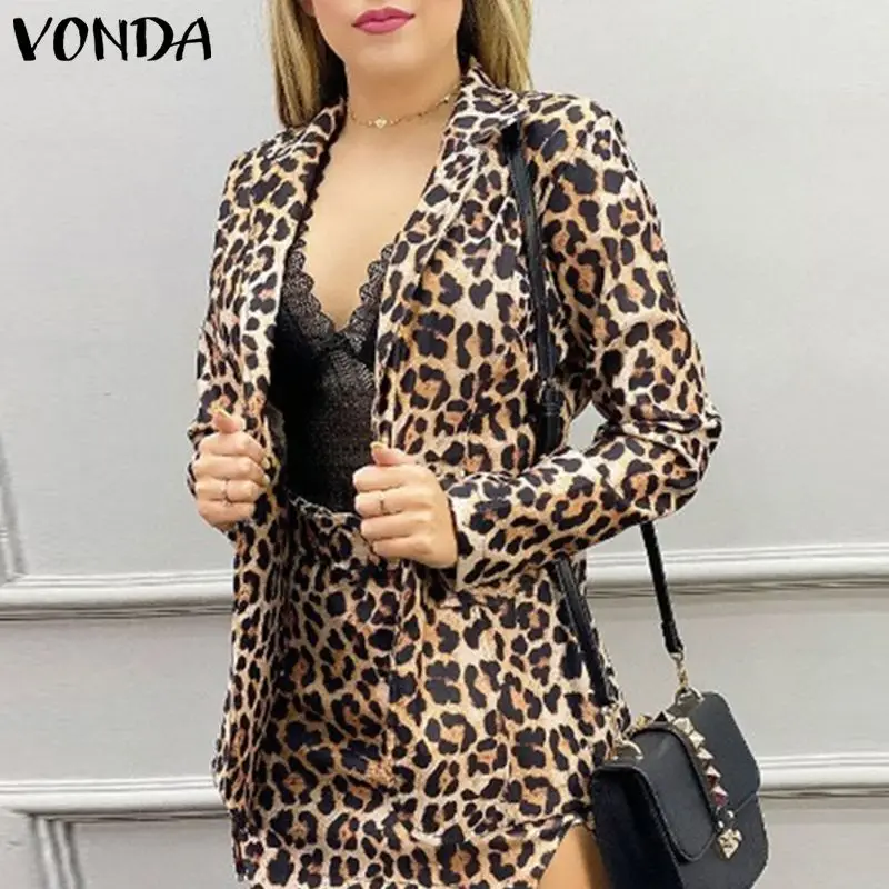 

VONDA осенние пальто с лацканами, элегантный костюм, блейзеры 2021, женские повседневные праздничные пальто с длинным рукавом, свободная Ретро в...