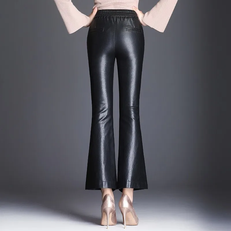 Новые модные кожаные женские брюки 2020 весенние повседневные расклешенные из