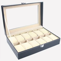 12 slots retro faux leather watch box case organizer display for men women brilliant jewelry box with soft leather pillows