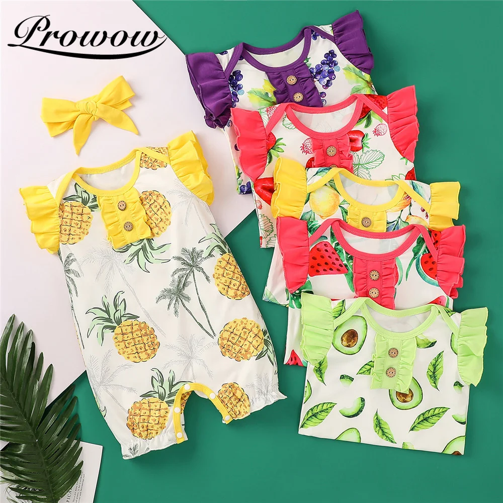 

Prowow Summer Fruits Baby Girl Clothes Flying Sleeve Baby's Rompers Cute Newborn Bobysuits For Infants Girl Clothing Sleepwears