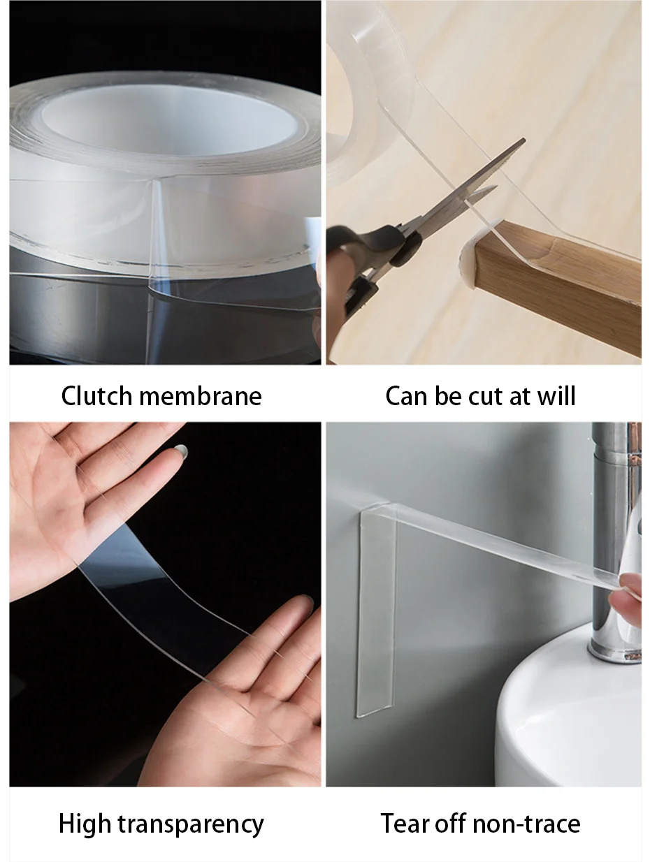 

Convenient Nano Tape Double Sided Tape Transparent NoTrace Reusable Waterproof Adhesive Tape Cleanable Home