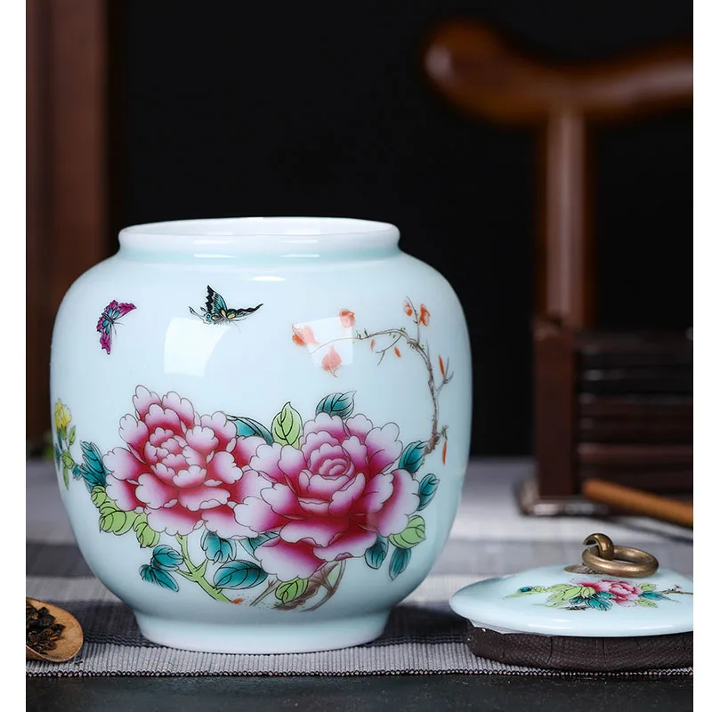 Керамическая банка для чая Jingdezhen Подарочная герметичная емкость синяя Глянцевая