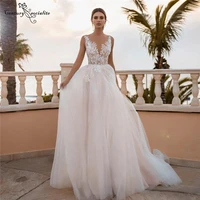 boho wedding dresses lace appliques beach bride dress sheer o neck button illusion back a line bohemian bridal gowns plus size