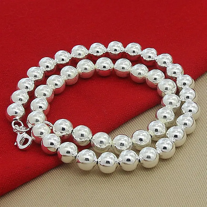 

High Quality 925 Silver Jewelry Neklace 6mm 8mm Round Bead Necklaces Luxury Jewelry For Women Gift