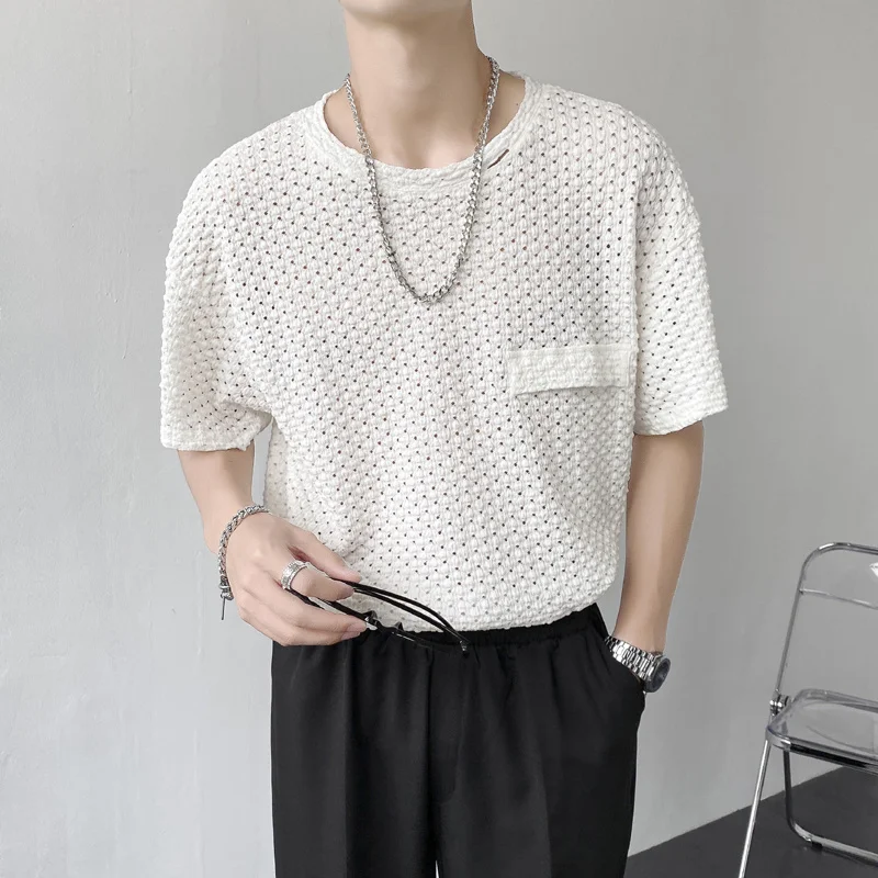 

Summer Breathable T-shirt Men's Fashion Black And White Casual Tshirt Men Korean Loose Short-sleeved T Shirt Mens Tops M-3XL