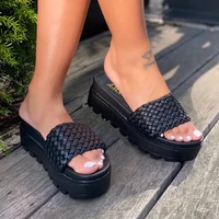 summer women fashion trend outdoor slippers platform wedge heel weaving slides thick sole open toe casual leisure shoes ladies