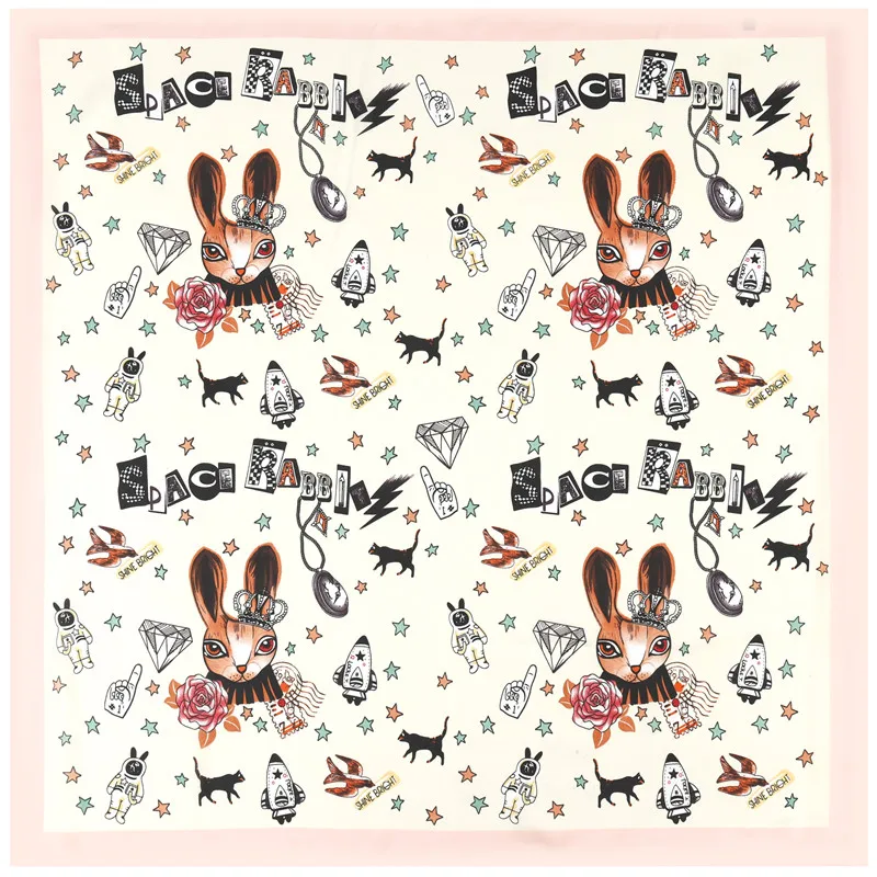 Rabbit PINK POBING 70 см* 70 см кошачья голова небольшие Квадратные платки хиджаб люксовый бренд пятнистый Шелковый женский шарф Дамская повязка на голову с принтом шейный платок бандана - Цвет: Rabbit PINK