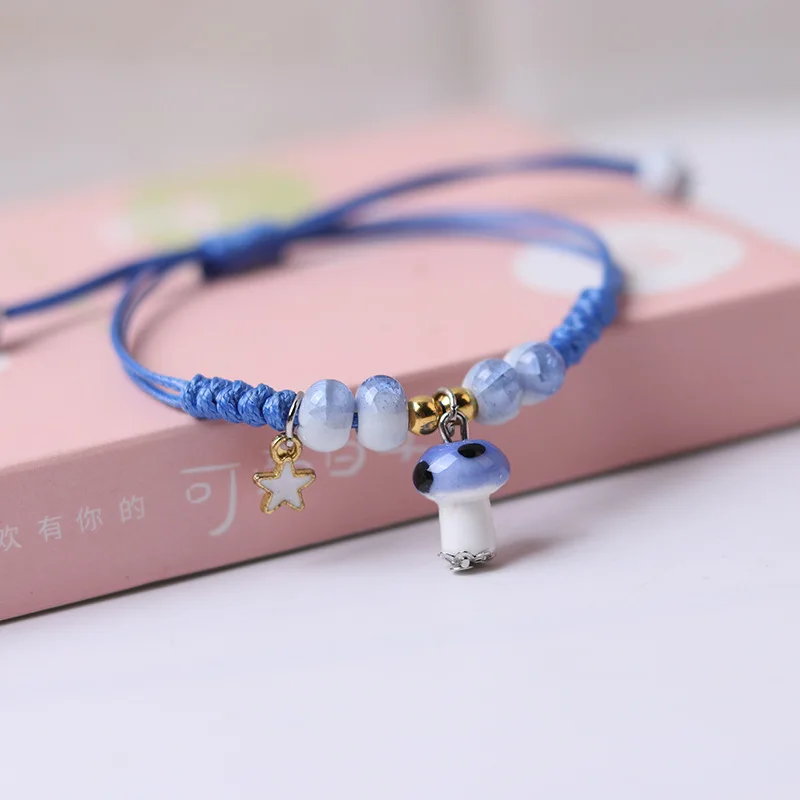 Женский браслет с розовыми грибами регулируемая веревочная цепочка Милые