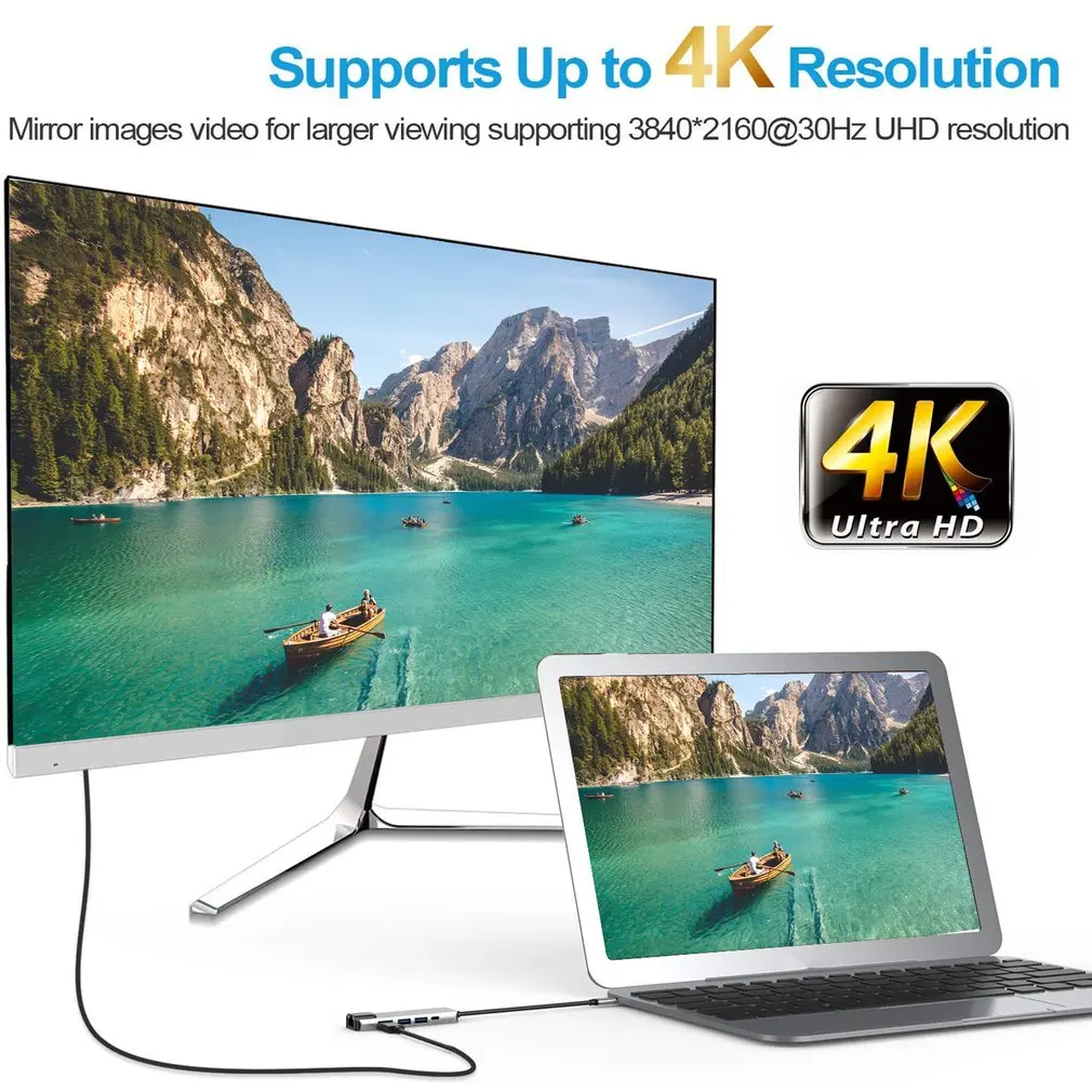 Концентратор USB type C адаптер док станция с 4K HDMI PD RJ45 Ethernet Lan зарядка