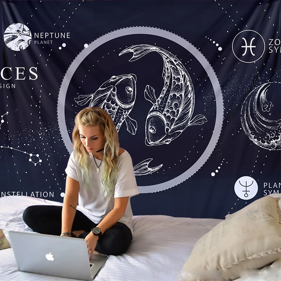 Японский гобелен КИТ Дракон рыба настенный спальня ванная комната кровать