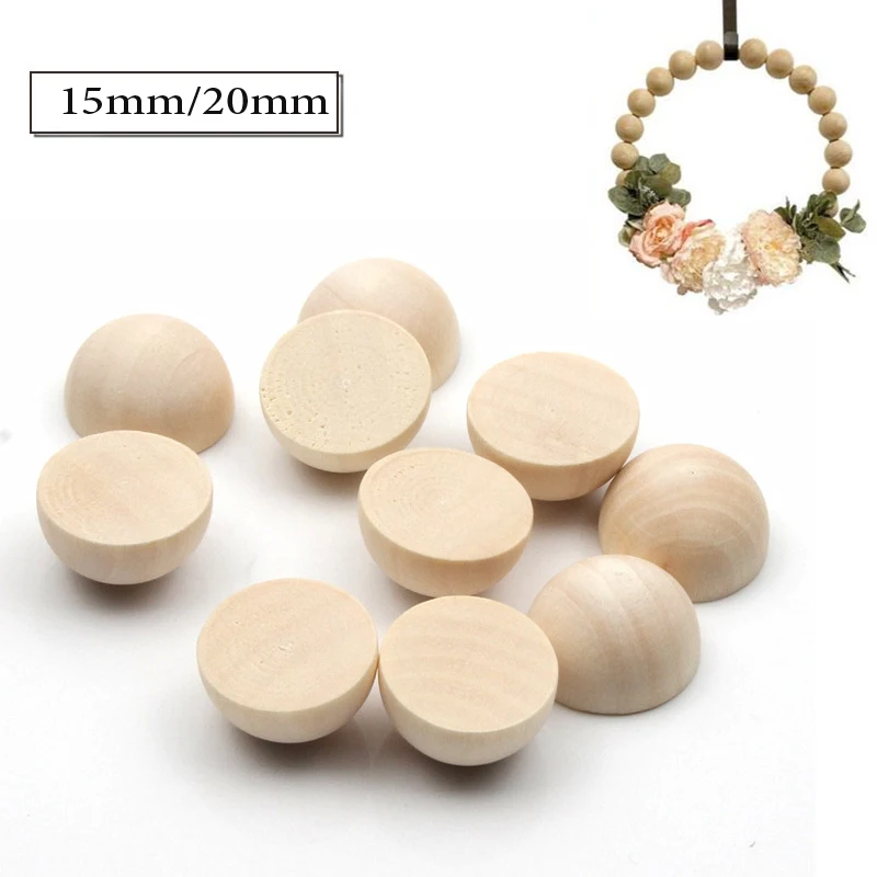 Cuentas de madera Natural de 15/20MM, accesorios redondos convexos de media espalda sin terminar, joyer&iacute;a de madera artesanal, proveedor hecho a mano-2