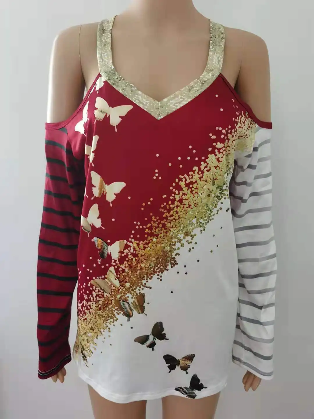 Женская Винтажная футболка большие размеры свободная с принтом в горошек