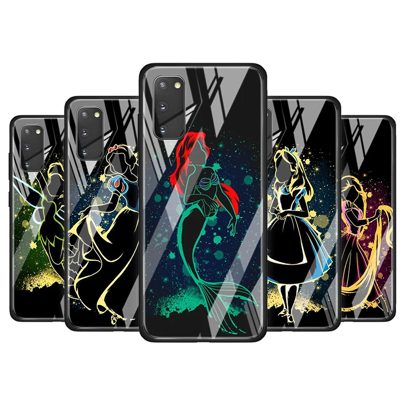 

Elsa Ariel Princess Tempered Glass Cover For Samsung Galaxy S20 S10 S9 S8 S10E FE Ultra Plus Lite 5G Phone Case
