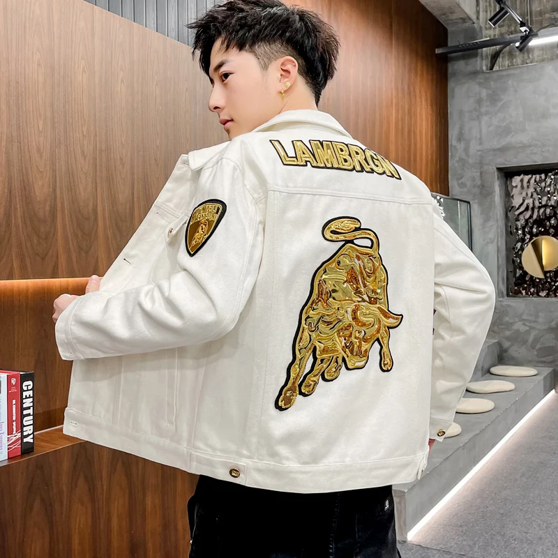 

Ins Stylish Men's Casual Jacket Single Breasted Cool Coat Denim M19