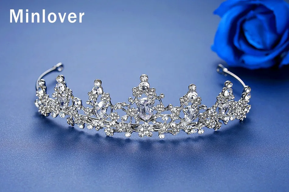 Minlover, Классический CZ цветок, диадема, короны из горного хрусталя, для невесты, Женская повязка на голову, принцесса, свадебная диадема, аксессуары для волос HG174
