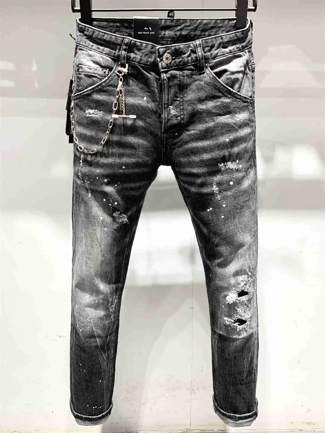 Новые мужские джинсы Рваные для мужчин обтягивающие DSQ брюки на молнии Верхняя