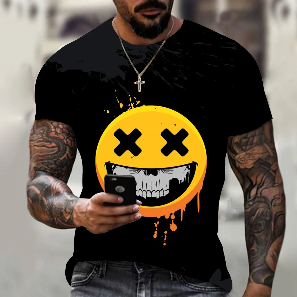 

XOXO Smiley Face Pattern 3d Printing T Shirt For Men Loose Street Casual T-shirts Short-Sleeve Male O-Neck Oversized T Shirt