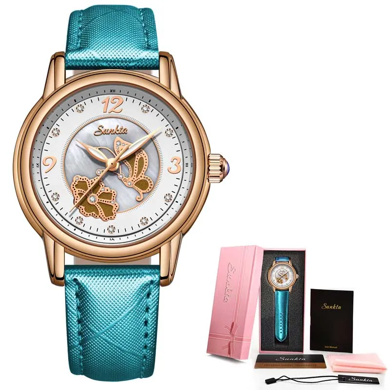 Light blue SUNKTA2019 список розовое золото женские часы кварцевые часы дамы Топ бренд класса люкс Женские часы девушка часы Relogio Feminino+ коробка - Цвет: Light blue