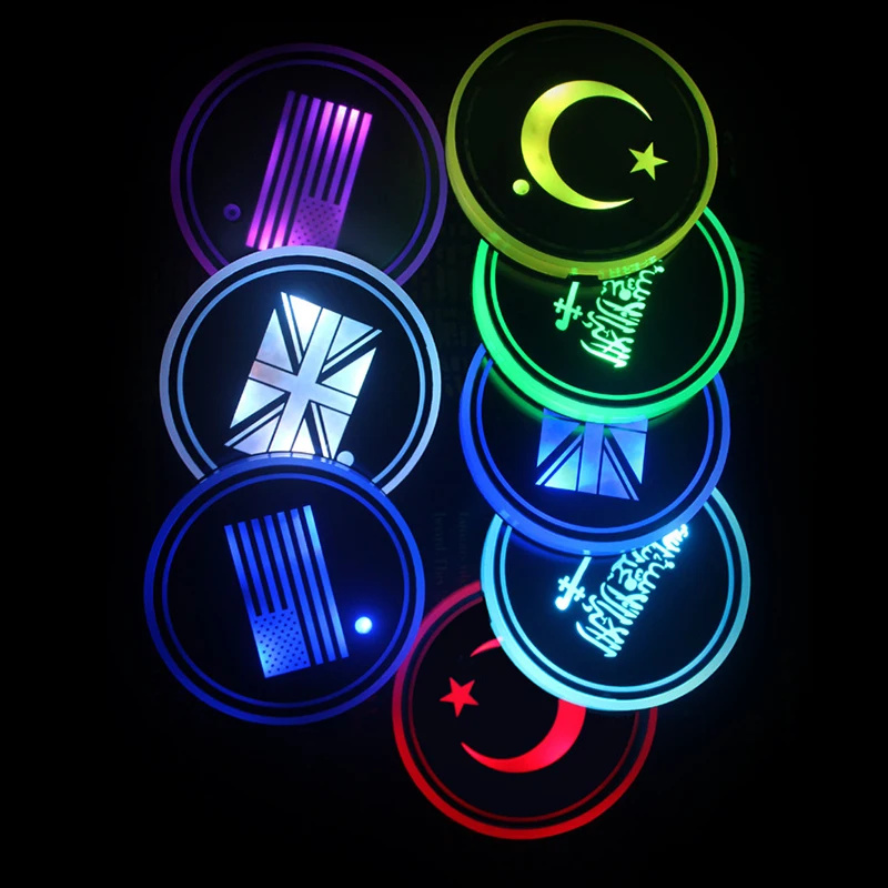 

Car Luminous Water Coaster Flag LED Luminous Coaster Colorful UBS Water Cup Light Car Anti-skid Pad Atmosphere Light