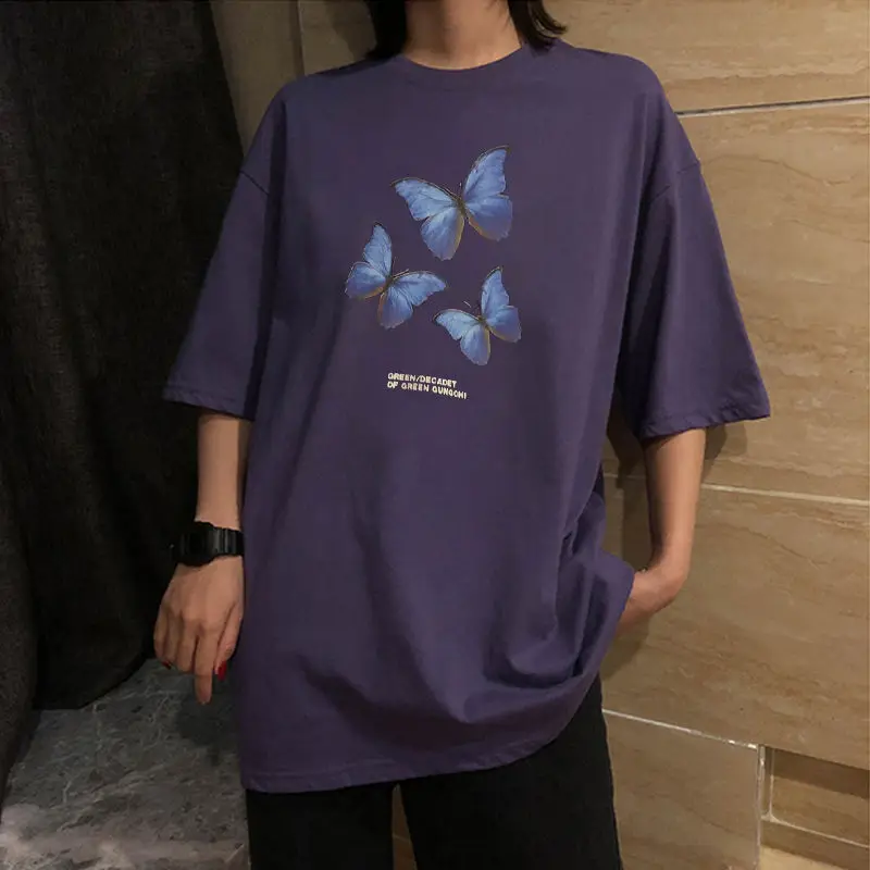 Футболка женская с принтом бабочки свободная рубашка коротким рукавом модный